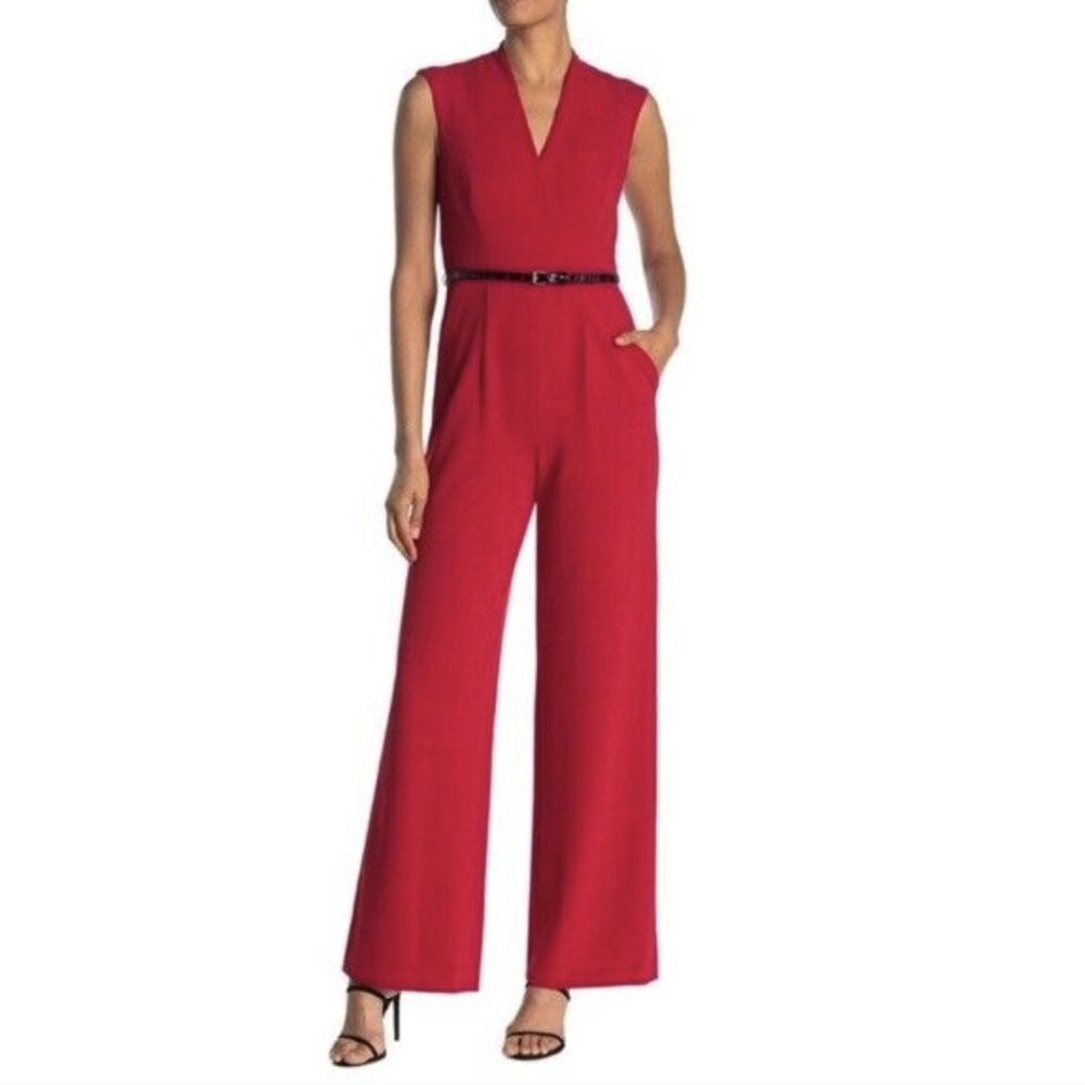 NWT Calvin Klein Belted Jumpsuit Red Size 6